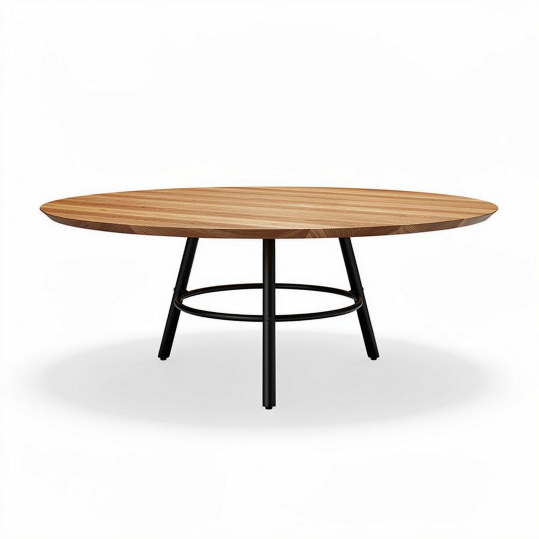 Wooden coffee table with round top and metal base 80 x 80 x 40cm