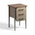 Metal side table with wood top three drawers 60 x 40 x 75cm taupe