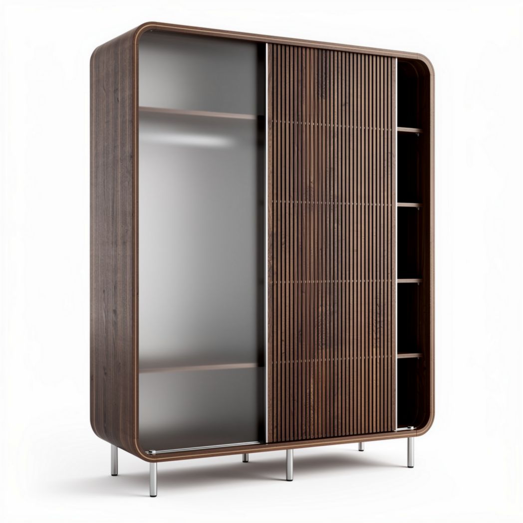 Modern wood storage cabinet with sliding doors and adjustable shelves 120 x 40 x 160cm
