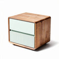 Wooden nightstand with two drawers and mint green front panels 40 x 40 x 40cm