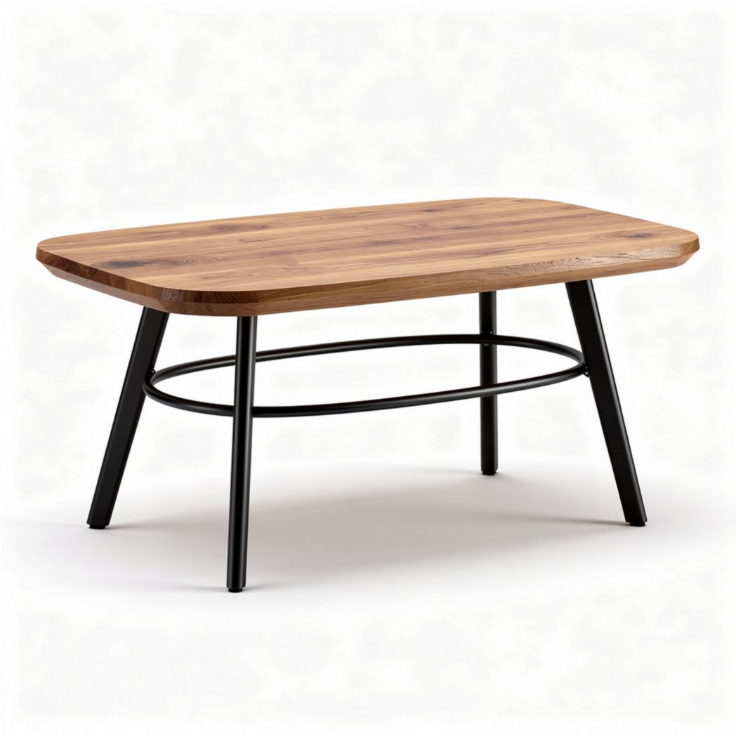 Wooden coffee table with black metal legs and rectangular design 100 x 60 x 45cm