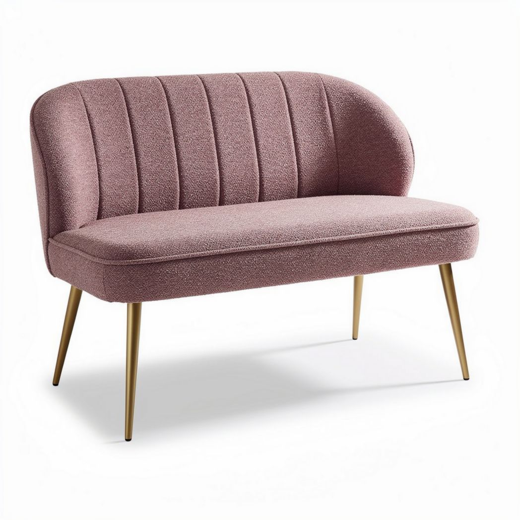 Pink upholstered loveseat with modern design and gold metal legs 120 x 70 x 75cm
