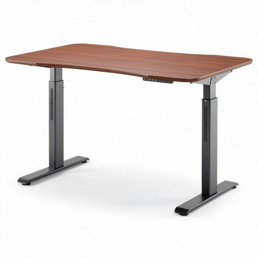 Height adjustable standing desk with wooden tabletop and black frame 120 x 60 x 75cm