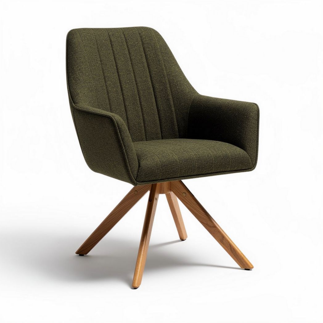 Fabric armchair with wooden base in green color measuring 80 x 75 x 85cm