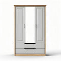 Two-door wardrobe with mirrored front and two drawers in grey and wood finish